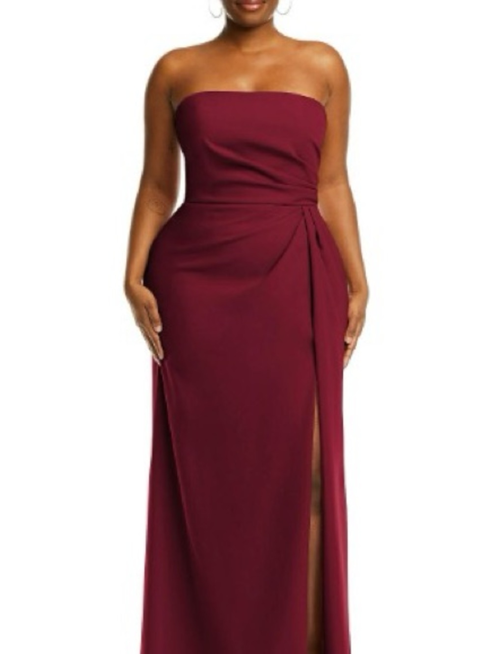 After Six Strapless Wine-Red Evening Gown with Side Slit